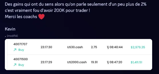 Deux trades clôturés : 2 979,35 $ et 1 411,51 $